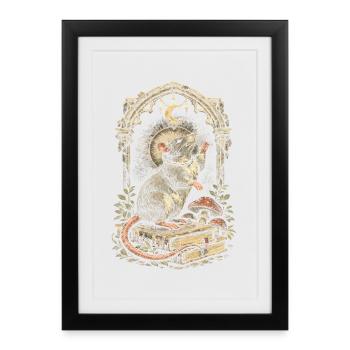 Cottagecore de maison Rat de couleur Rat Fantasy Rat Grand-souris - Affiche encadrée (27 × 37 cm) - noir - Devant