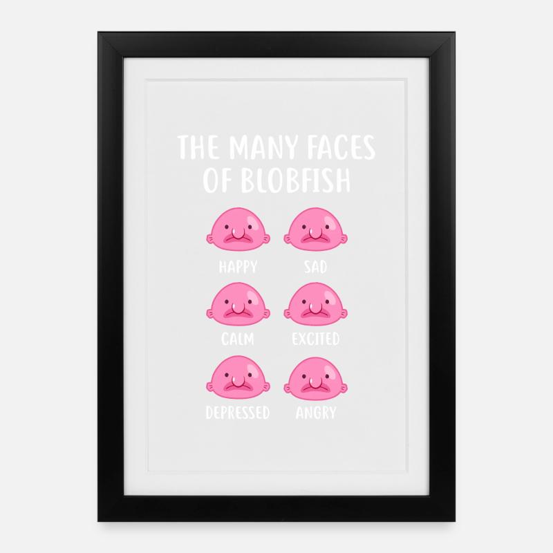 Blobfish Emotion Grid Tee Art - Framed poster (27 × 37 cm) - black