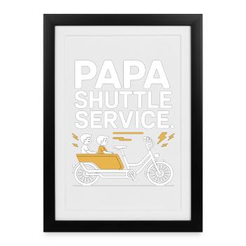 Papa Shuttle Service Lastenrad Papa - Gerahmtes Poster (27 × 37 cm) - Schwarz - Vorne