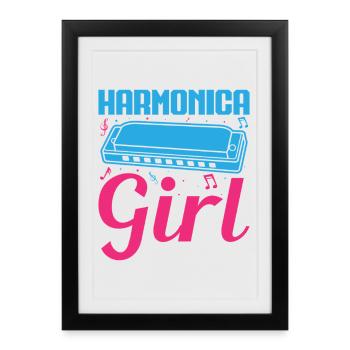 Funny Harmonica Player Girl Harmonica - Framed poster (27 × 37 cm) - black - Front