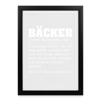 Lustige Definition Bäcker T-Shirt Geschenk - Gerahmtes Poster (27 × 37 cm) - Schwarz - Vorne