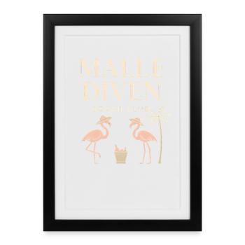 Malle Diven Beach Club Flamingo Mallorca Party - Affiche encadrée (27 × 37 cm) - noir - Devant