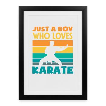 Juste un garçon qui adore les arts martiaux rétro de karaté - Affiche encadrée (27 × 37 cm) - noir - Devant