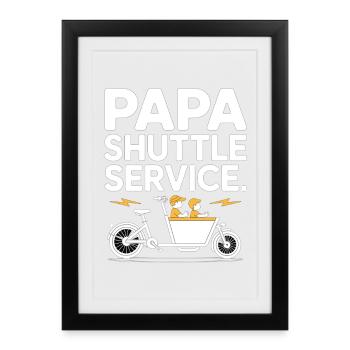 Papa Shuttle Service Lastenrad Papa - Gerahmtes Poster (27 × 37 cm) - Schwarz - Vorne