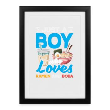 Le garçon adore le ramen et le boba style anime - Affiche encadrée (27 × 37 cm) - noir - Devant