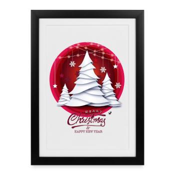 Balle de Noël rouge avec sapins blancs - Affiche encadrée (27 × 37 cm) - noir - Devant