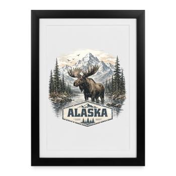 L’orignal d’Alaska Adore l’Alaska - Affiche encadrée (27 × 37 cm) - noir - Devant