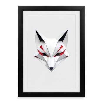 Kitsune Fox Mask Origami Japon Mythologie Inari - Affiche encadrée (27 × 37 cm) - noir - Devant