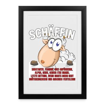 Schäffin - Alpha Schaf mit Sonnenbrille - Gerahmtes Poster (27 × 37 cm) - Schwarz - Vorne