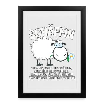 Schäffin - Alpha Schaf mit Sonnenbrille - Gerahmtes Poster (27 × 37 cm) - Schwarz - Vorne