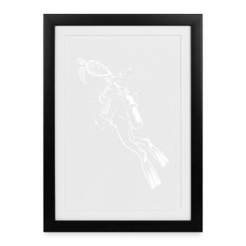 Chemise de plongée Plongée Tortue Plongée - Affiche encadrée (27 × 37 cm) - noir - Devant