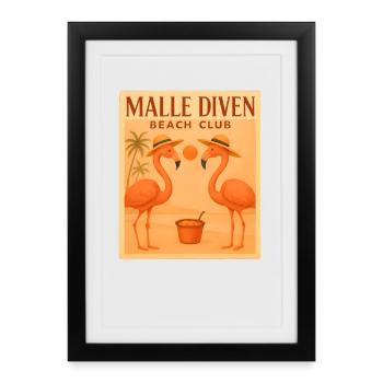 Malle Diven Beach Club Flamingo Mallorca Party - Affiche encadrée (27 × 37 cm) - noir - Devant