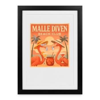 Malle Diven Beach Club Flamingo Mallorca Party - Affiche encadrée (27 × 37 cm) - noir - Devant