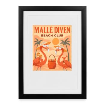 Malle Diven Beach Club Flamingo Mallorca Party - Affiche encadrée (27 × 37 cm) - noir - Devant