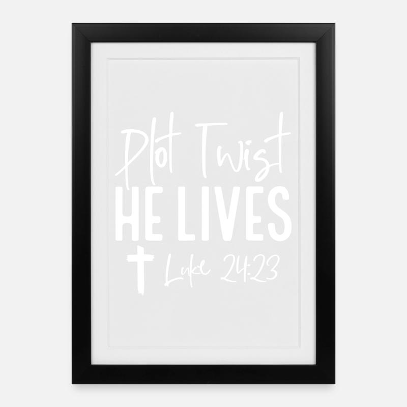 Plot-Twist: Er lebt Lukas 24,23 - Gerahmtes Poster (27 × 37 cm) - Schwarz