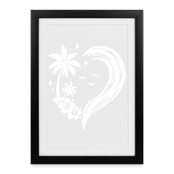 Heart Palm Tree Flowers Ocean Wave - Framed poster (27 × 37 cm) - black - Front