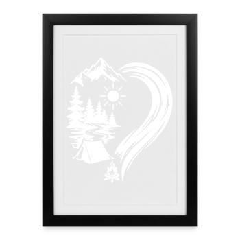 Camping Nature Adventure dans les Montagnes Heart - Affiche encadrée (27 × 37 cm) - noir - Devant