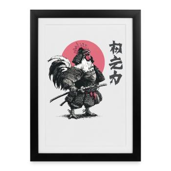 Imprimé d’armure samouraï coq - Affiche encadrée (27 × 37 cm) - noir - Devant