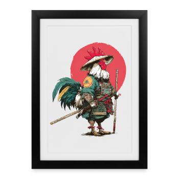 Samouraï Coq en armure - Affiche encadrée (27 × 37 cm) - noir - Devant