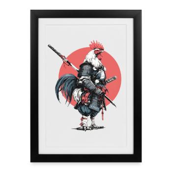 Samouraï Coq en armure - Affiche encadrée (27 × 37 cm) - noir - Devant