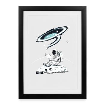 Astronaute en lecture dans l’espace sur la Lune avec - Affiche encadrée (27 × 37 cm) - noir - Devant