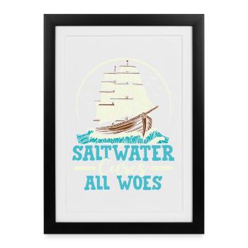 L’eau salée guérit tous les malheurs, capitaine de voile de marin - Affiche encadrée (27 × 37 cm) - noir - Devant