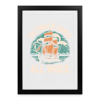 L’eau salée guérit tous les malheurs Capitaine Marin de voile - Affiche encadrée (27 × 37 cm) - noir - Devant