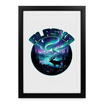 Vacances d’observation de l’Alaska Lights Aurora Borealis - Affiche encadrée (27 × 37 cm) - noir - Devant