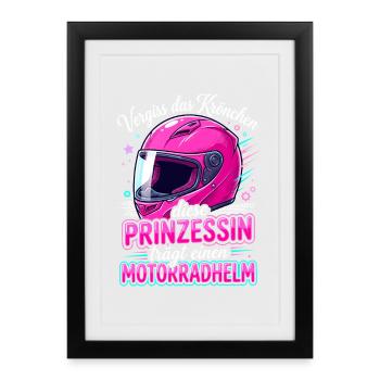 Motorrad Prinzessin Helm Biker Girl Spruch - Gerahmtes Poster (27 × 37 cm) - Schwarz - Vorne