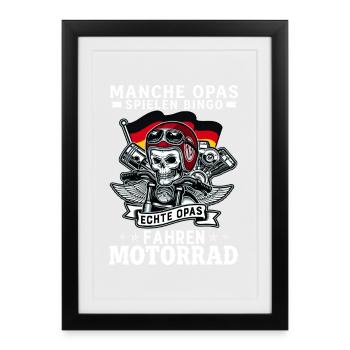 Echte Opas fahren Motorrad Biker Totenkopf - Gerahmtes Poster (27 × 37 cm) - Schwarz - Vorne