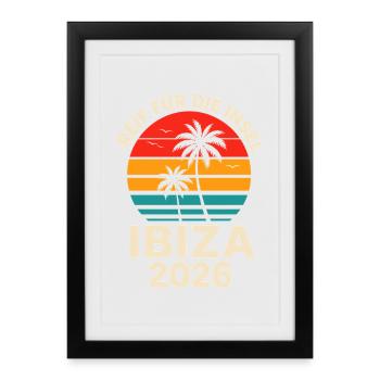 Ibiza 2026 Retro Sonnenuntergang - Gerahmtes Poster (27 × 37 cm) - Schwarz - Vorne