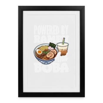 Powered By Ramen Und Boba Bubble Tea - Gerahmtes Poster (27 × 37 cm) - Schwarz - Vorne
