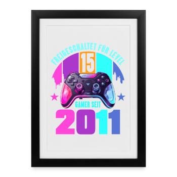 15e anniversaire, jeunes filles - Affiche encadrée (27 × 37 cm) - noir - Devant