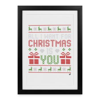 Illustration de point de croix de Noël avec inscription - Affiche encadrée (27 × 37 cm) - noir - Devant