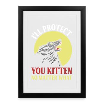 Loup protecteur pour chatons - Affiche encadrée (27 × 37 cm) - noir - Devant