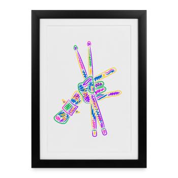 Batteries, batteurs, colorés, enfants, garçons, batteurs - Affiche encadrée (27 × 37 cm) - noir - Devant