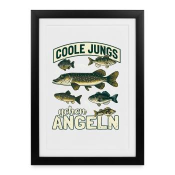 Coole Jungs gehen Angeln Vintage Fische - Gerahmtes Poster (27 × 37 cm) - Schwarz - Vorne