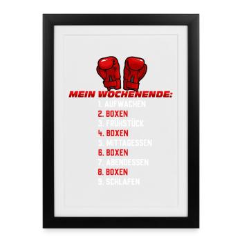 Mein Wochenende Boxen – Lustiger Boxer Spruch - Gerahmtes Poster (27 × 37 cm) - Schwarz - Vorne