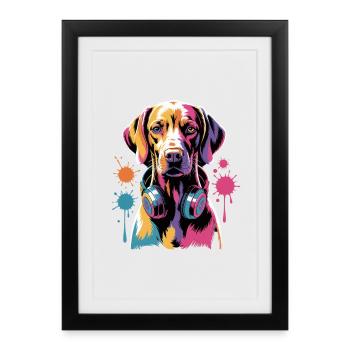 Viszla with headphones - Framed poster (27 × 37 cm) - black - Front