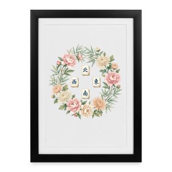 Floral Mahjong Lover Mahjong Player - Framed poster (27 × 37 cm) - black - Front