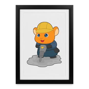 Hamster Construction Worker Jackhammer Construction Site - Framed poster (27 × 37 cm) - black - Front