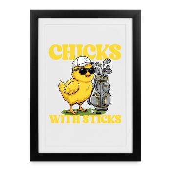 Chicks With Sticks Women Golf Humor - Framed poster (27 × 37 cm) - black - Front