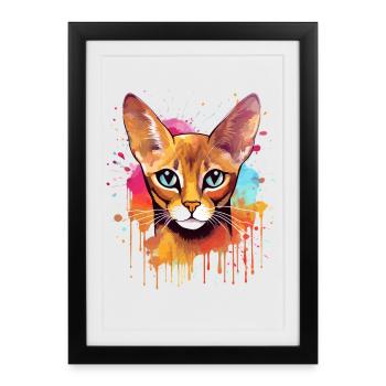 Chat abyssin coloré à l’écran - Affiche encadrée (27 × 37 cm) - noir - Devant