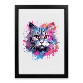 Chat américain à queue bobtail Art coloré - Affiche encadrée (27 × 37 cm) - noir - Devant