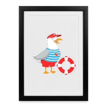 Conception de sauveteurs de mouette - Affiche encadrée (27 × 37 cm) - noir - Devant
