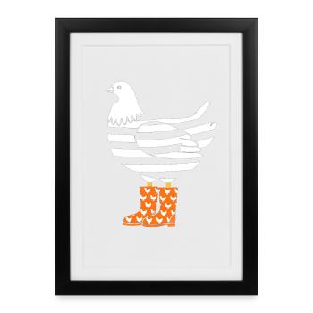 Poulet rayé en bottes orange - Affiche encadrée (27 × 37 cm) - noir - Devant