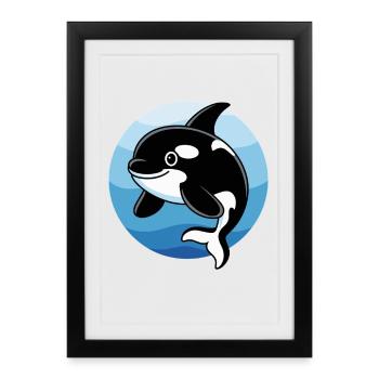 Cute Orca Cartoon Playful Killer Whale In - Framed poster (27 × 37 cm) - black - Front