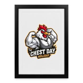 Journée poitrine drôle de poulet de sport pour hommes - Affiche encadrée (27 × 37 cm) - noir - Devant