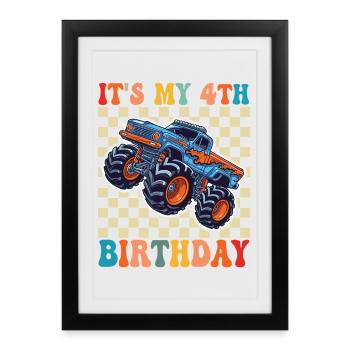 4th Birthday Monster Truck - Framed poster (27 × 37 cm) - black - Front