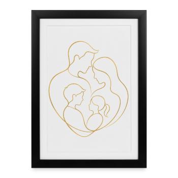 Famille unie en Cœur - Cadeau Fête des Pères Mères - Affiche encadrée (27 × 37 cm) - noir - Devant
